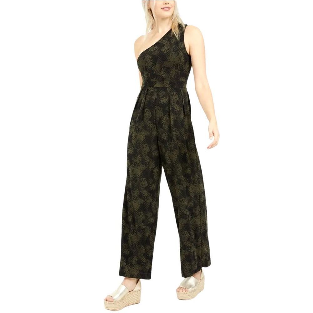 Free People Maya One-Shoulder Green Combo Wide-Leg Jumpsuit - Size Medium